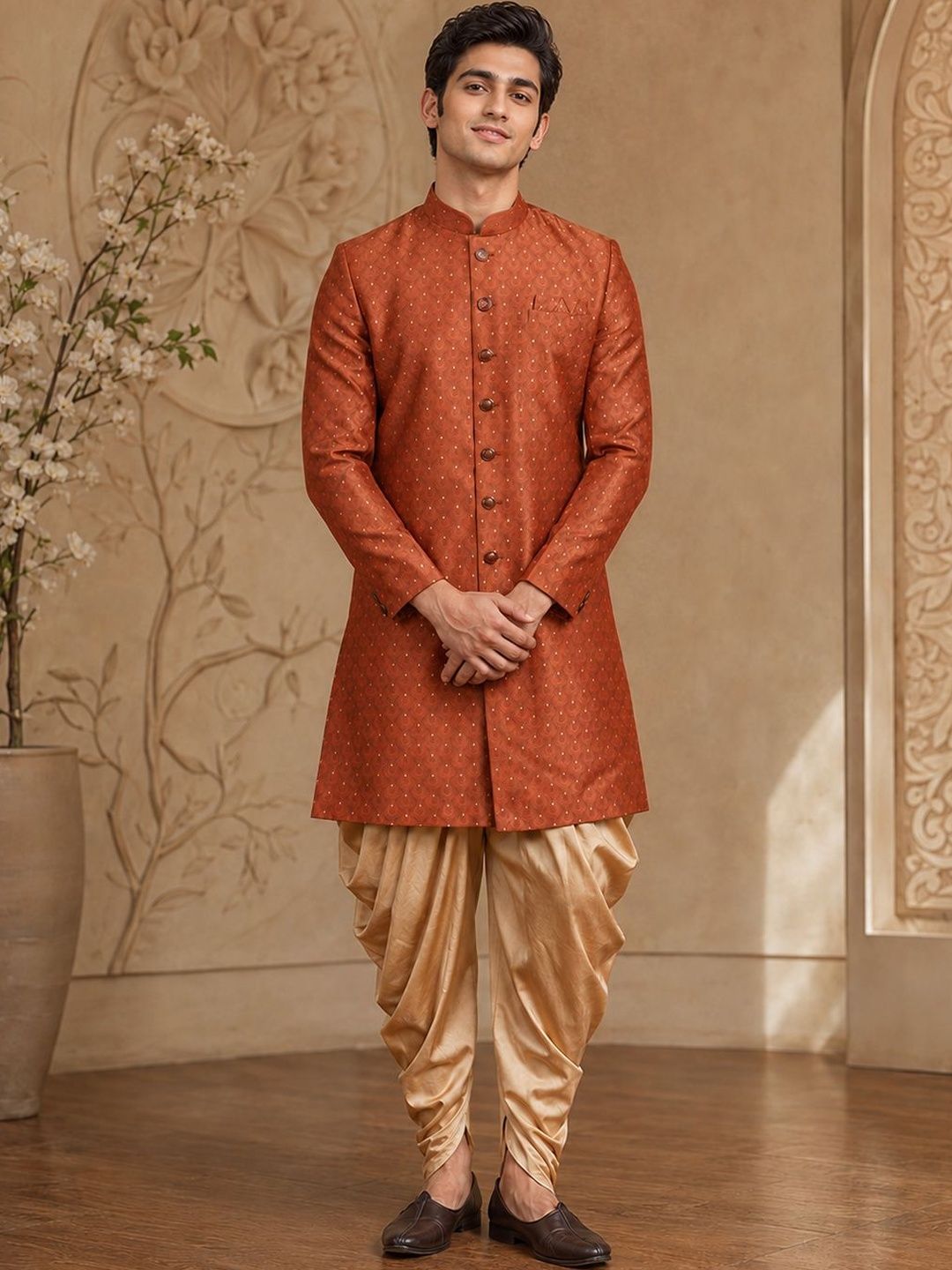 SOURAGYA Embroidered Mandarin Collar Sherwani Set