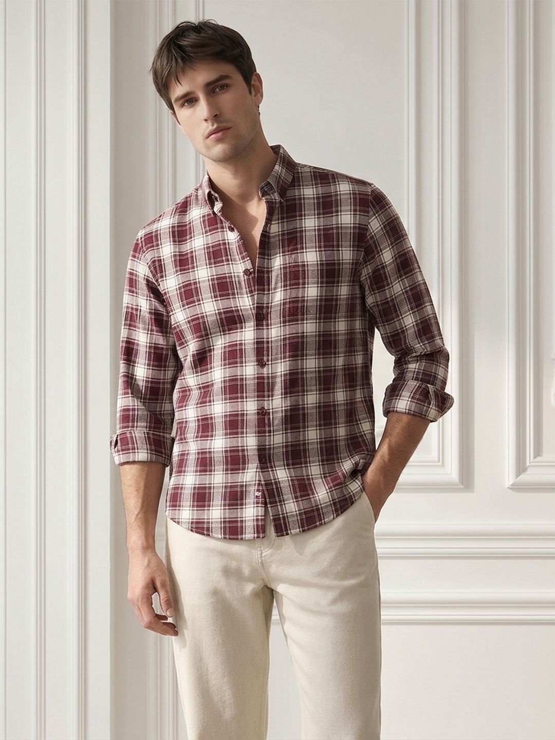 THE SHIRT CODE Tartan Checked Pure Cotton Casual Shirt