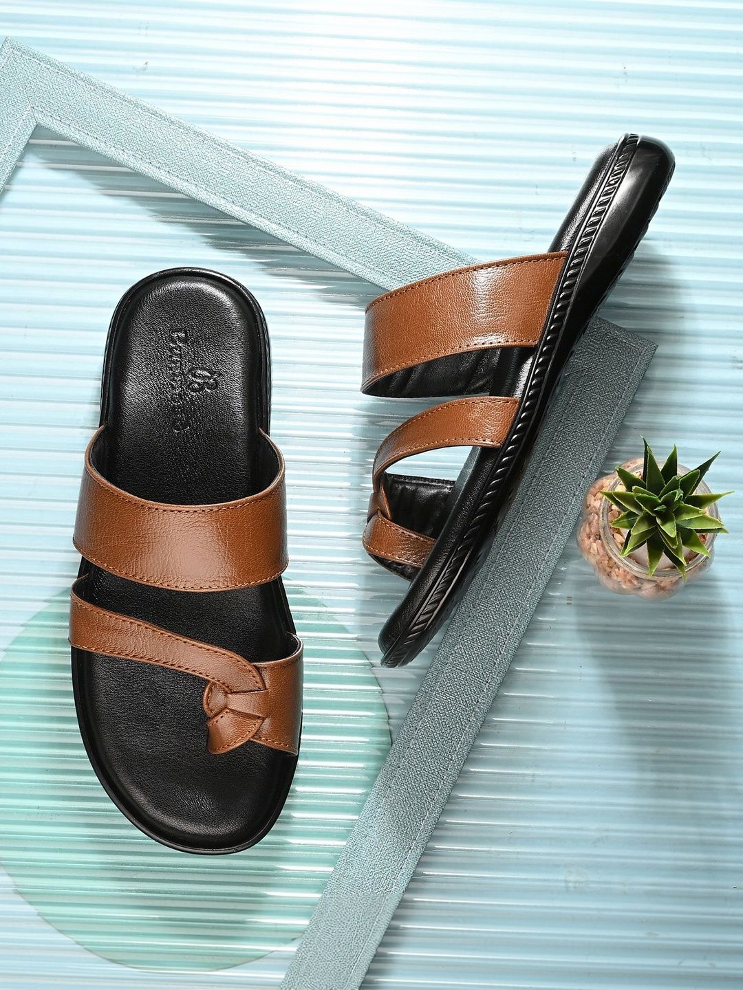 House of Pataudi Men Leather Comfort Sandals