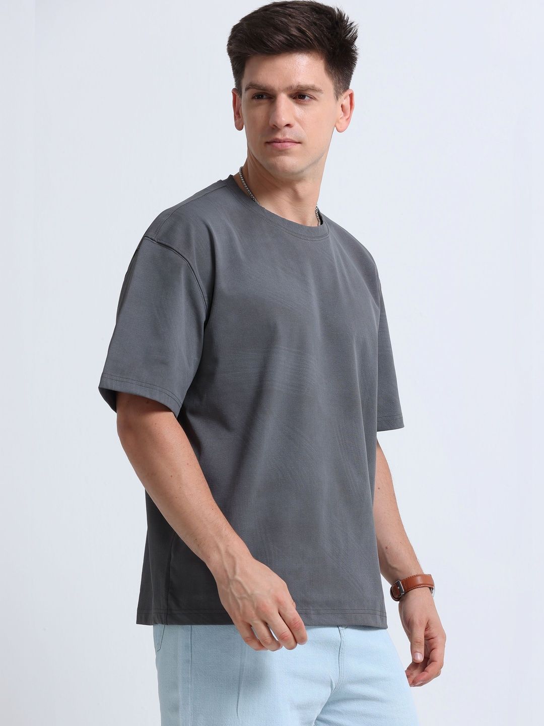 Blu MNKY Men Drop-Shoulder Sleeves Boxy T-shirt
