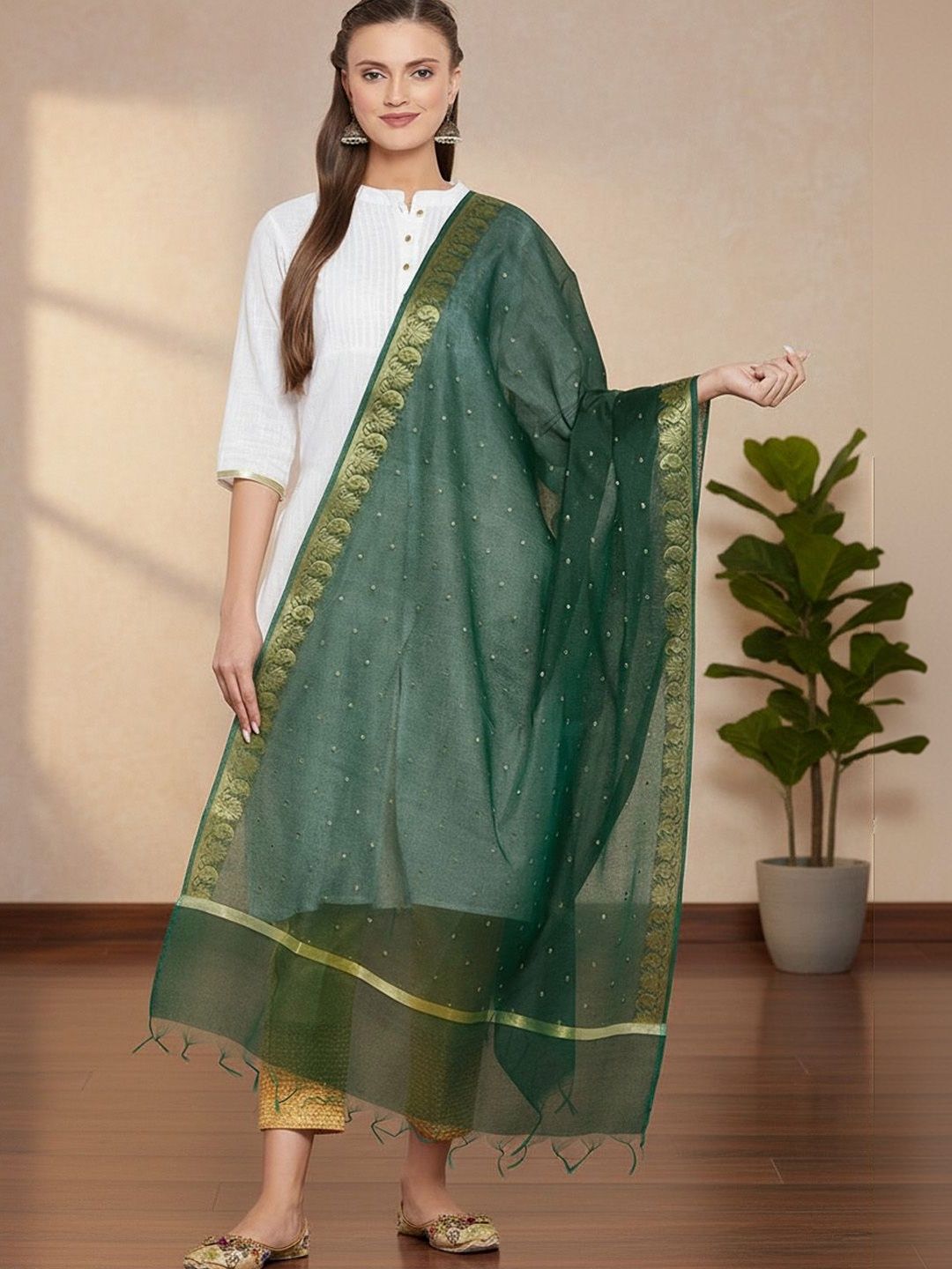 KALINI Ethnic Motifs Woven Design Dupatta with Zari