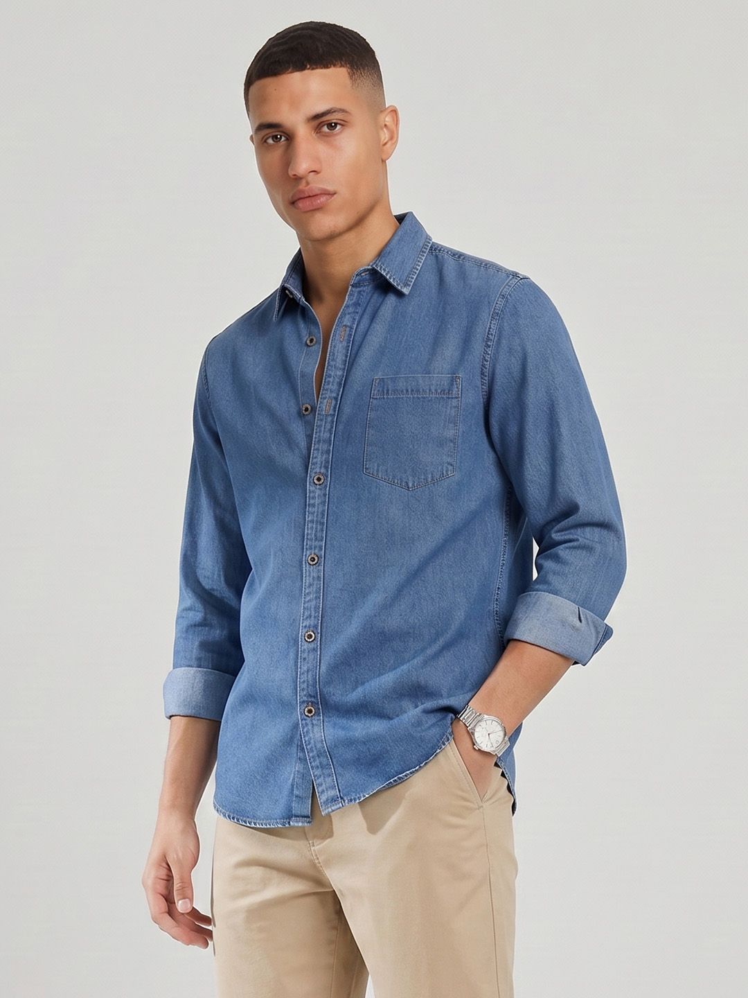 Roadster The Roadster Life Co. Pure Cotton Chambray Casual Shirt