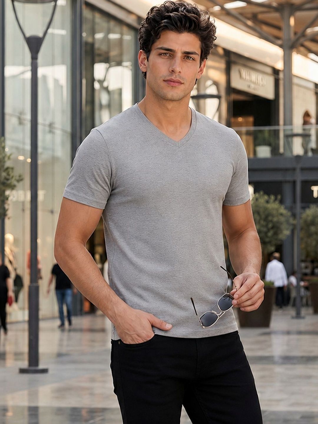 FBAR Men Solid V Neck Full Sleeve T Shirt