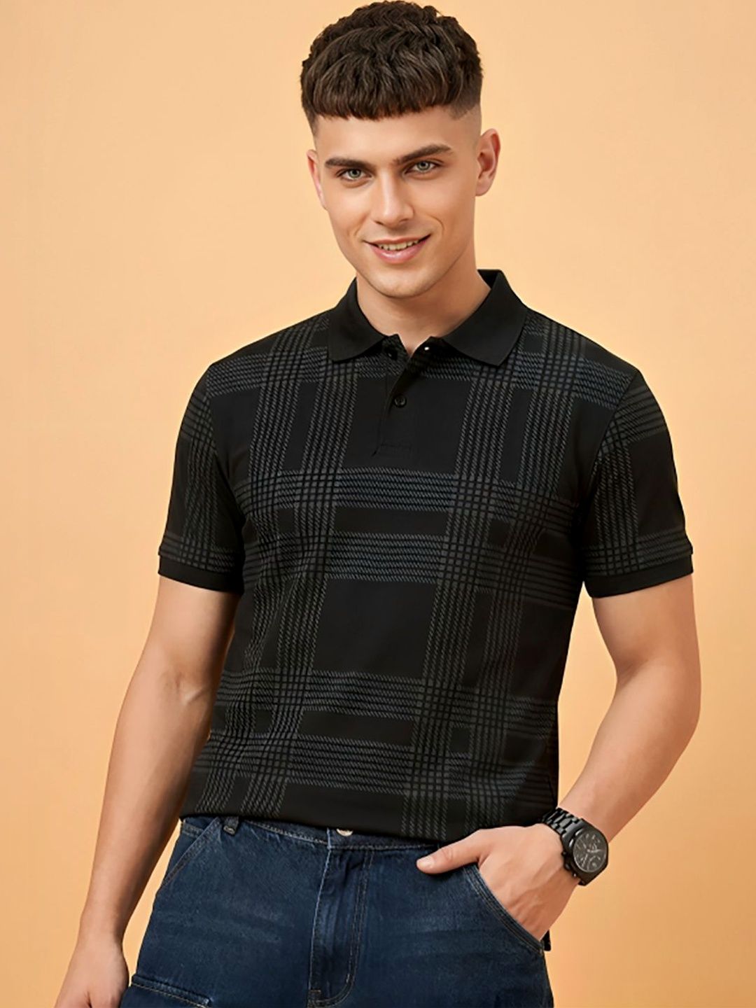 Moda Rapido Men Checked Polo Collar T-shirt