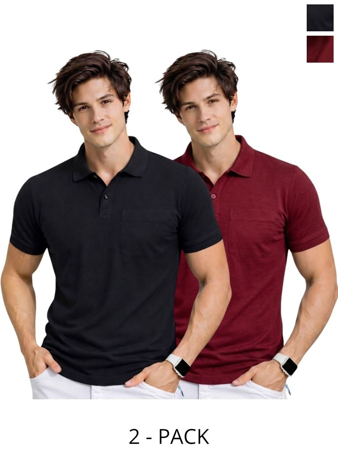 SAIKSA FASHION Men 2 Polo Collar Pockets T-shirt