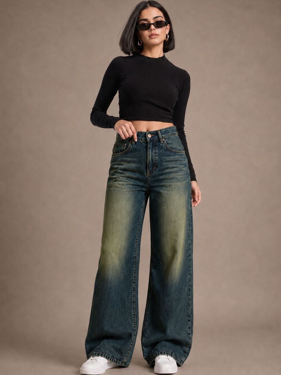 glitchez glitchez Women Comfort Wide Leg High-Rise Light Fade Stretchable Jeans