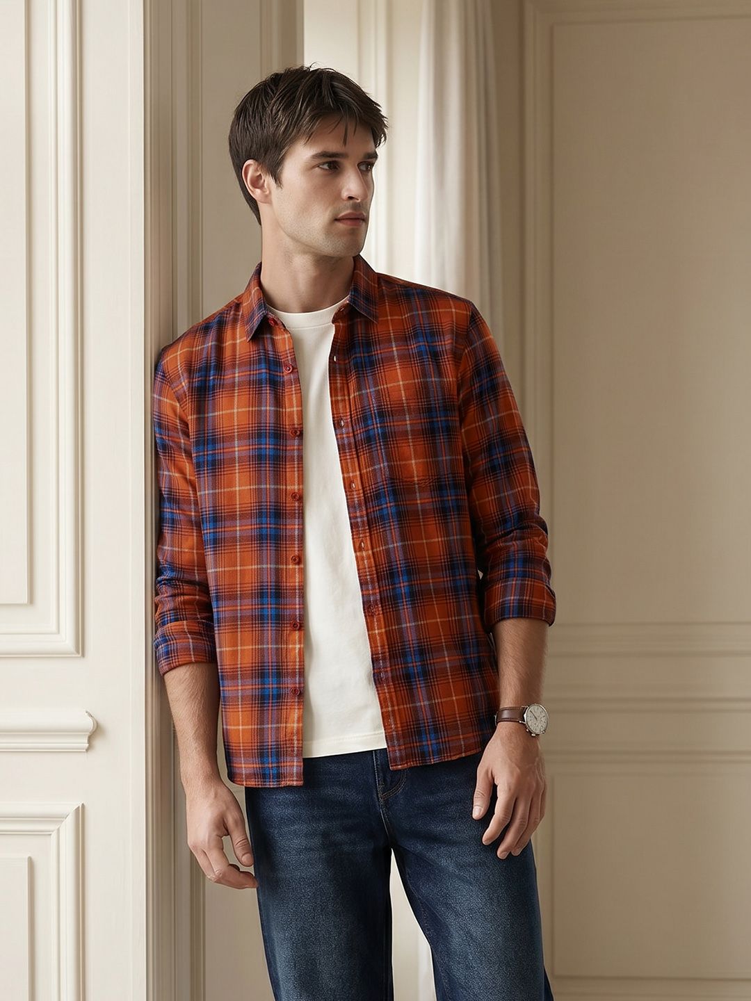 THE SHIRT CODE Tartan Checked Pure Cotton Casual Shirt