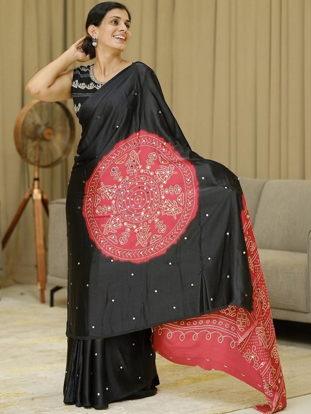 STAVA CREATION Ethnic Motifs Sequinned Heavy Work Block Print Saree