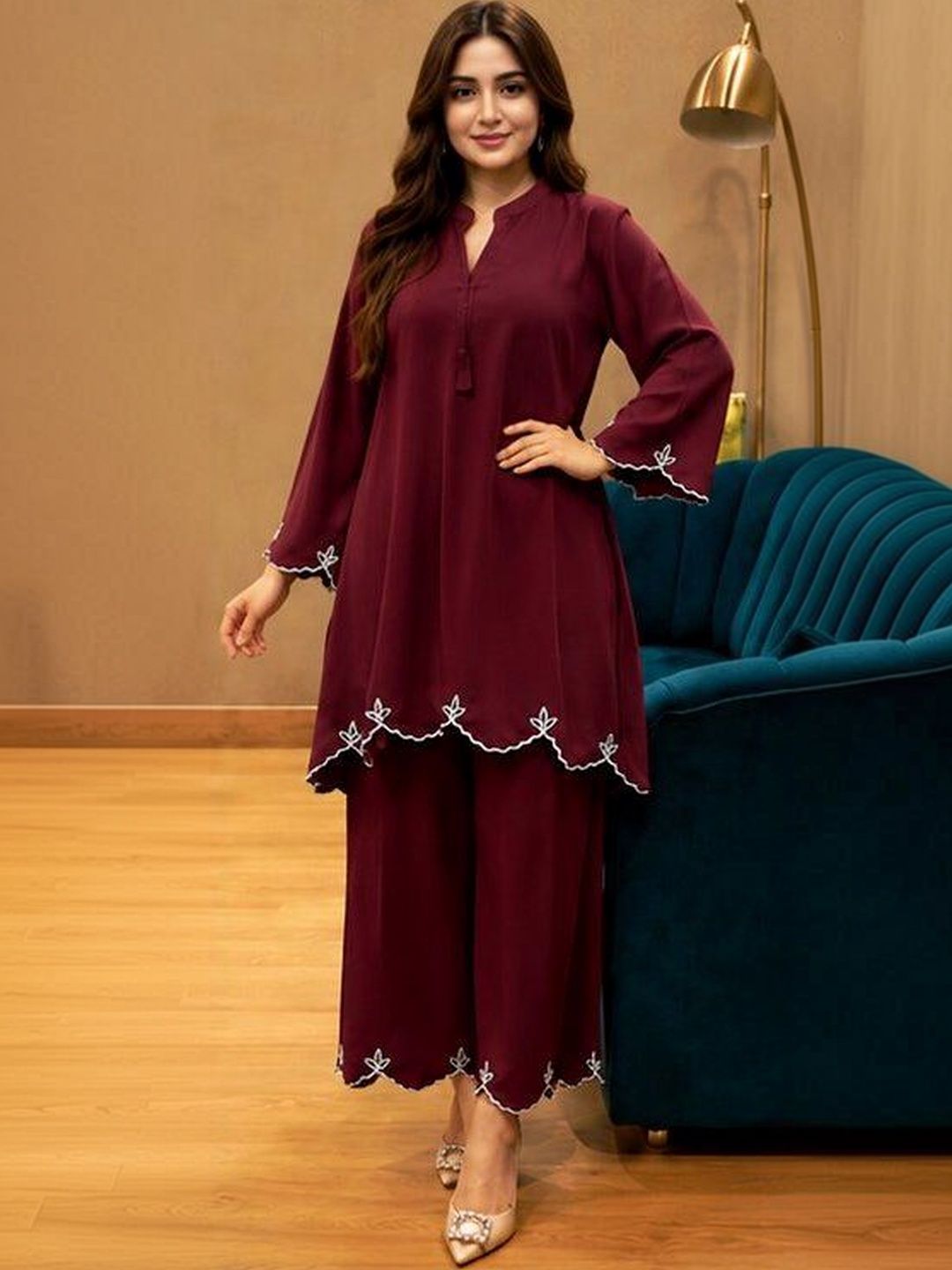 CHIRAAI Women Regular Thread Work Kurta with Palazzos