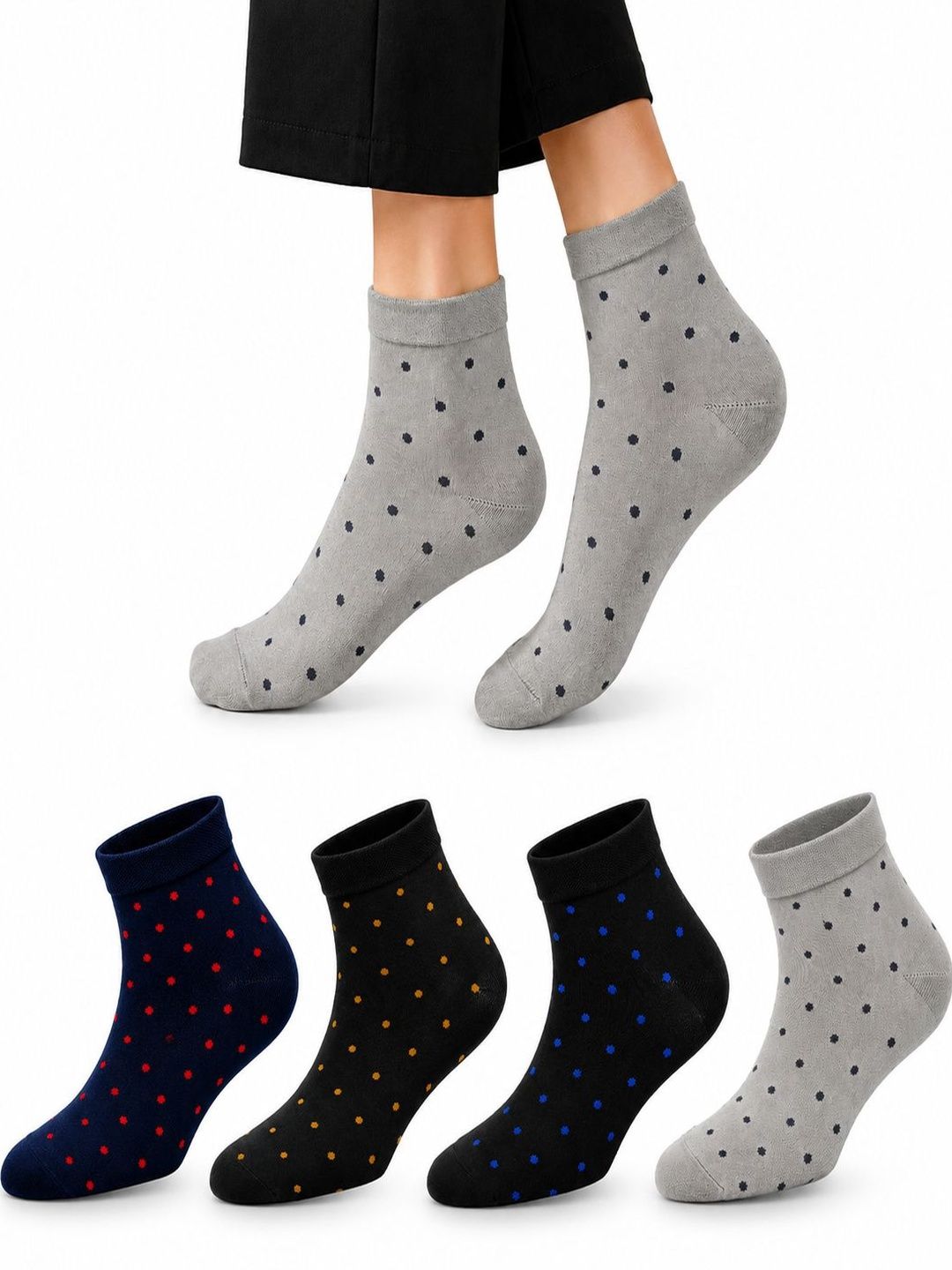 young arrow Men Pack of 4 Cotton Assorted Patterned Above Ankle Socks