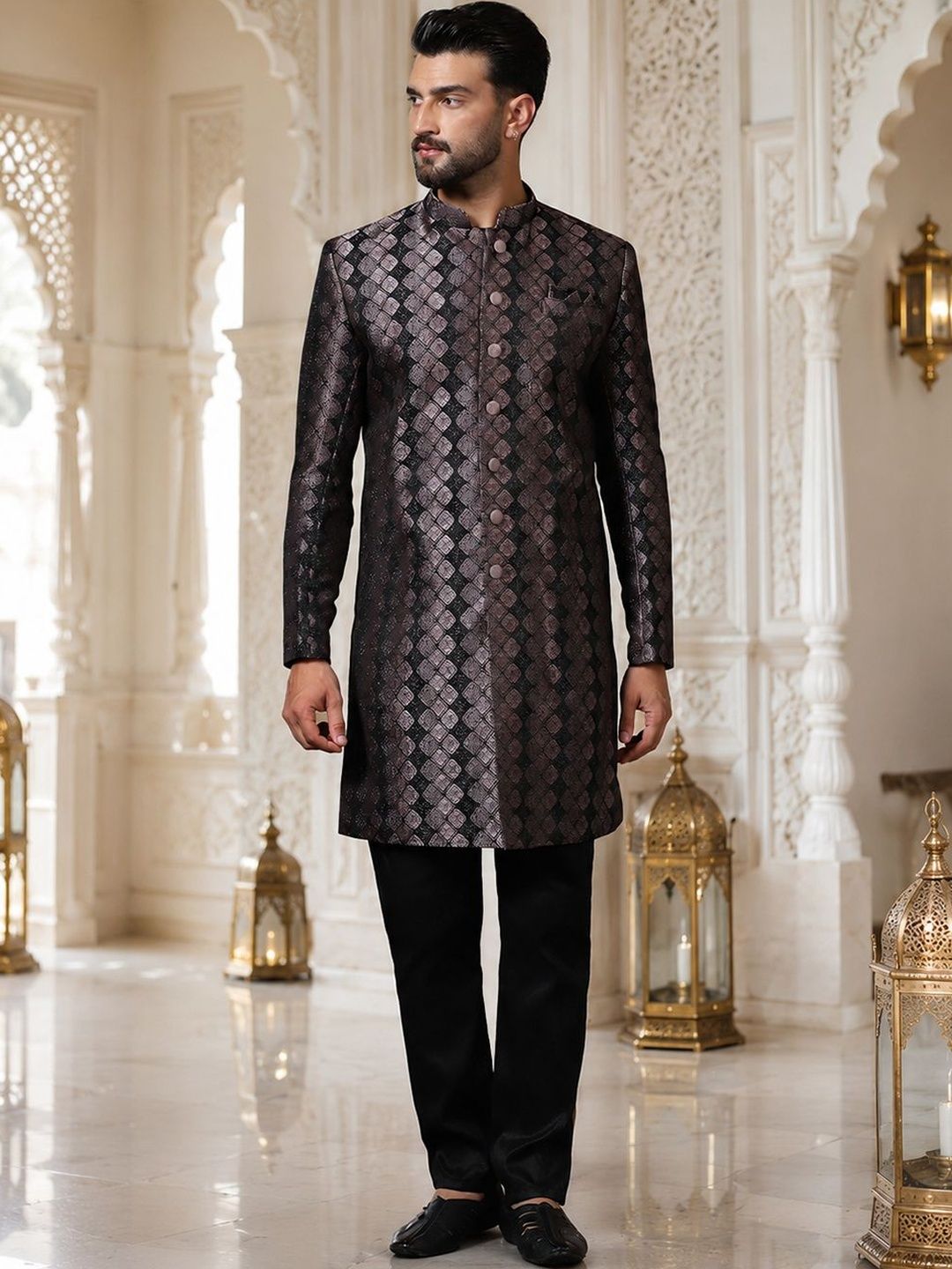SOURAGYA Embroidered Mandarin Collar Sherwani