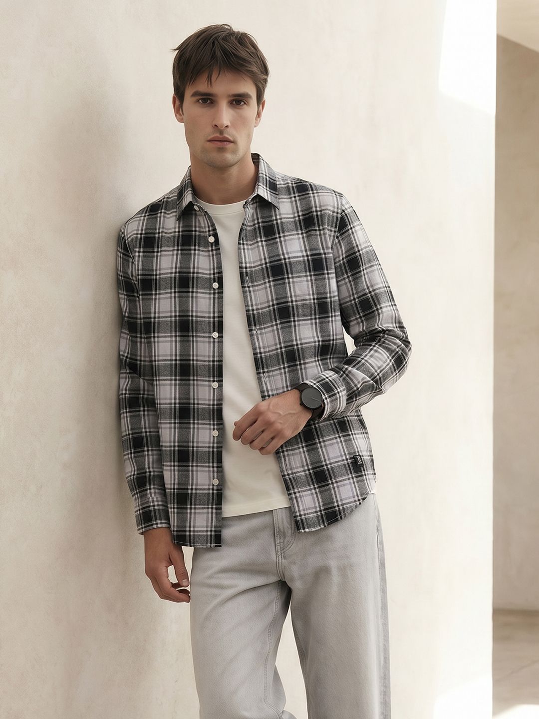 THE SHIRT CODE Tartan Checked Pure Cotton Casual Shirt