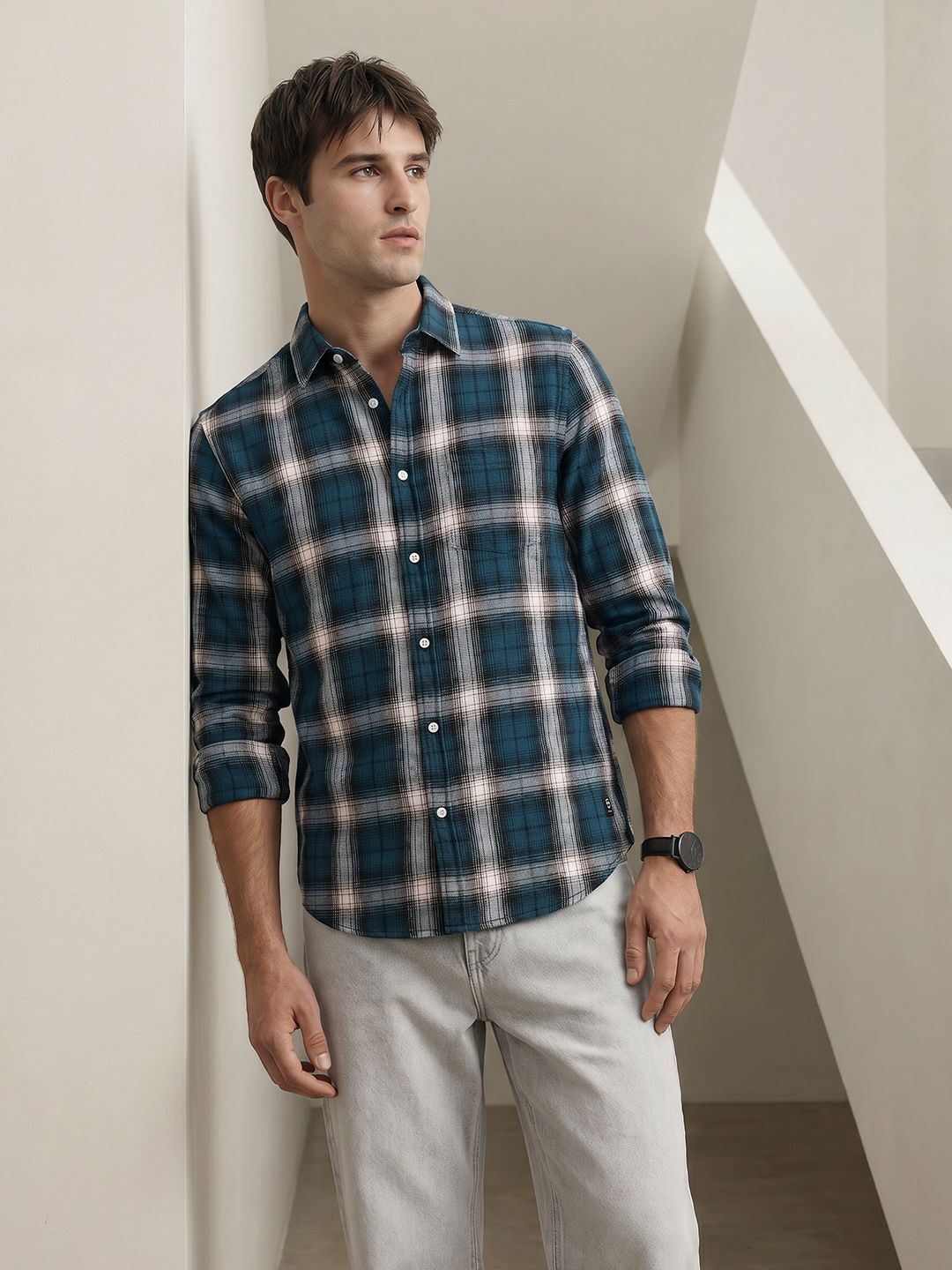 THE SHIRT CODE Checked Pure Cotton Casual Shirt