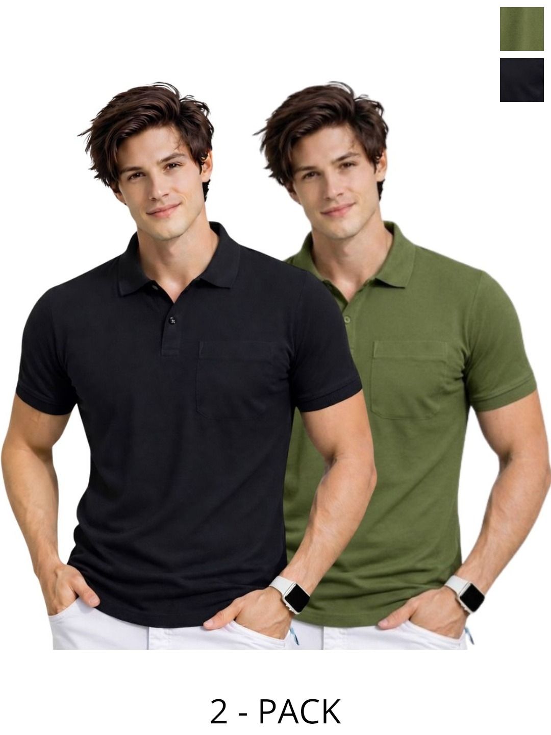 SAIKSA FASHION Men 2 Polo Collar Pockets T-shirt