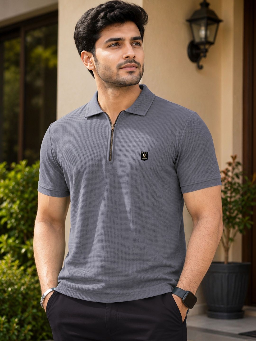 VeBNoR Men Self Design Polo Collar T-shirt