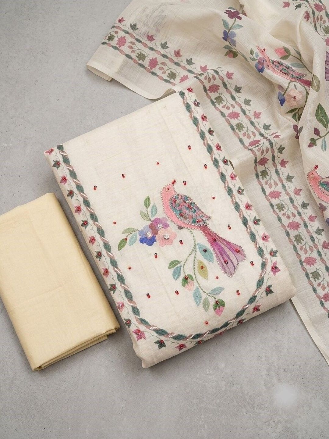 WaCraz Printed Linen Semi-Stitched Dress Material