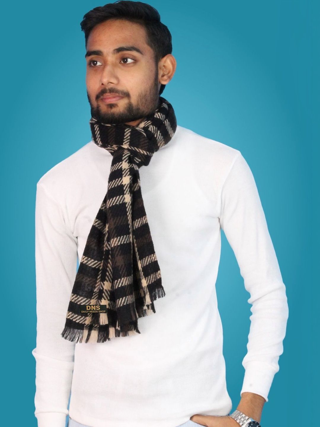 Daily Needs Shop Men Checked Merino Wool Mufflers