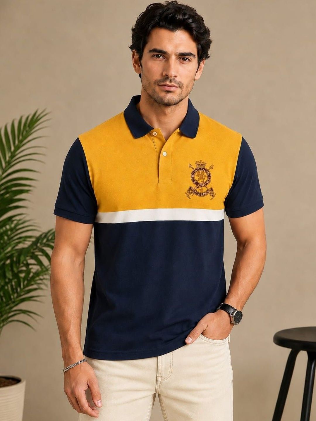 Austin wood Men Brand Logo Colourblocked Polo Collar T-shirt