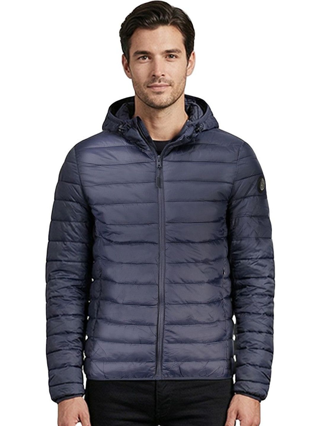 Cavalli Class Navy Blue Logo Patch Quilted Jacket