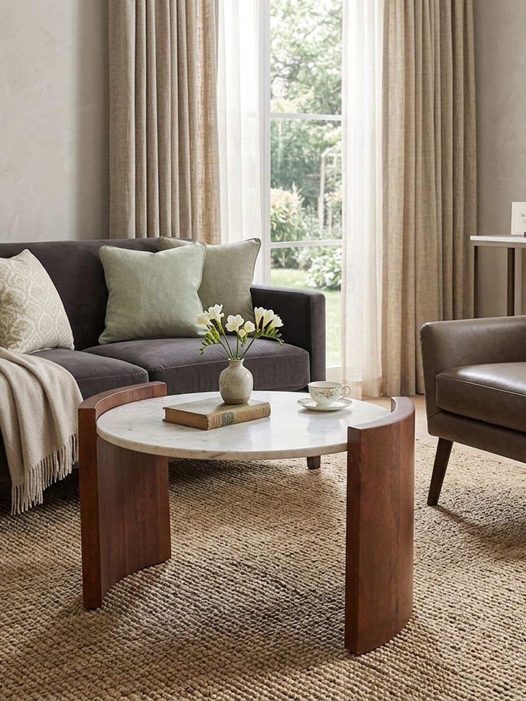 Metalsmith Metalsmith White & Brown Wooden Round Coffee Table