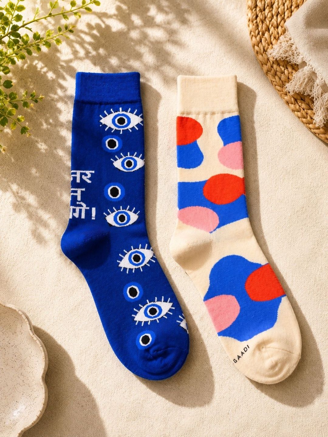 Thela Gaadi Unisex Pack Of 2 Patterned Calf-Length Socks