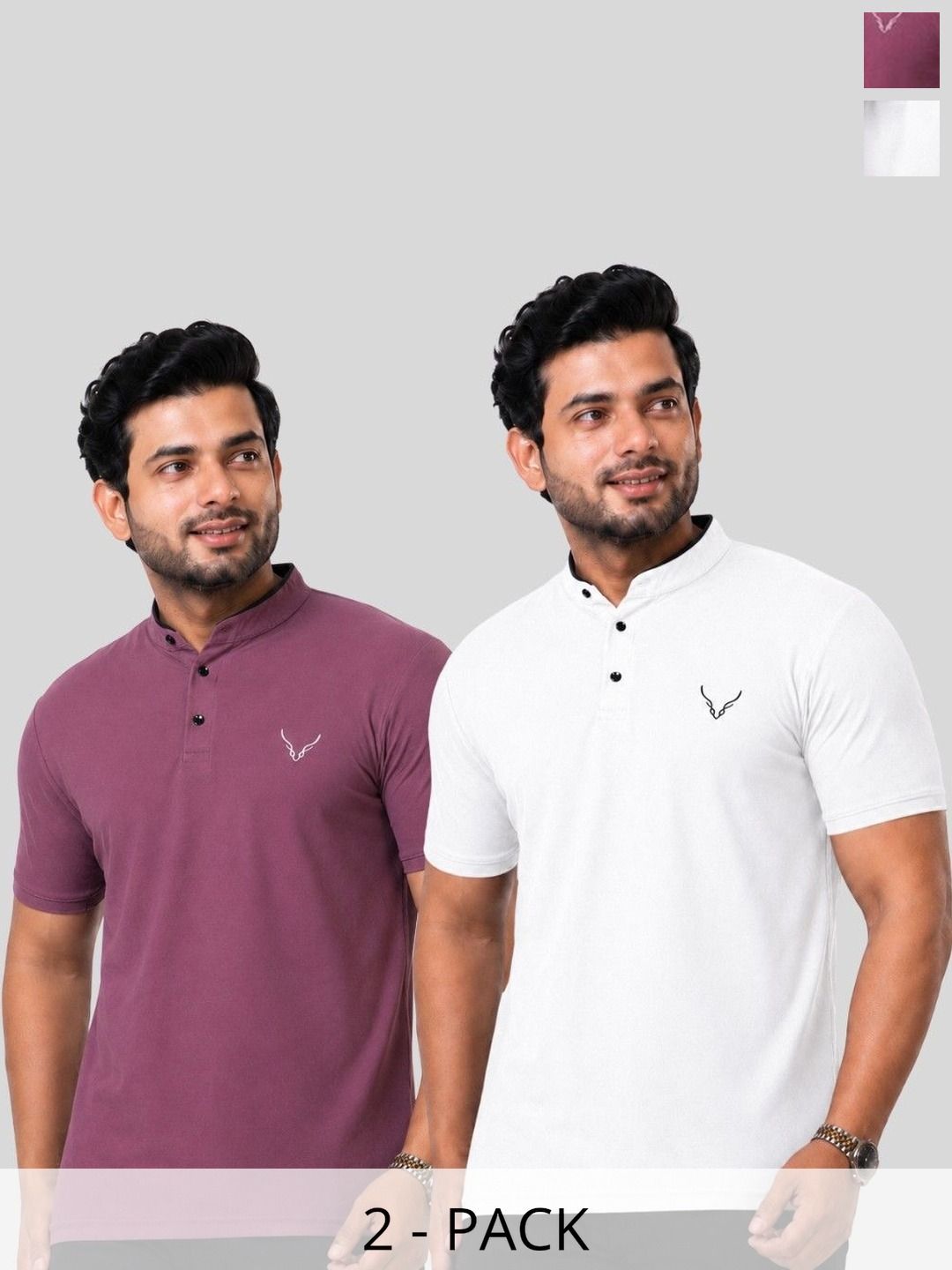 HANABY Men Solid Mandarin Collar T-shirt Pack