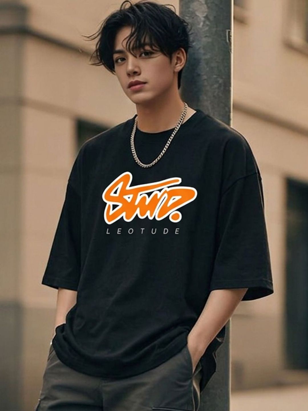 JUST ROAR Men Typography Printed Drop-Shoulder Sleeves T-shirt