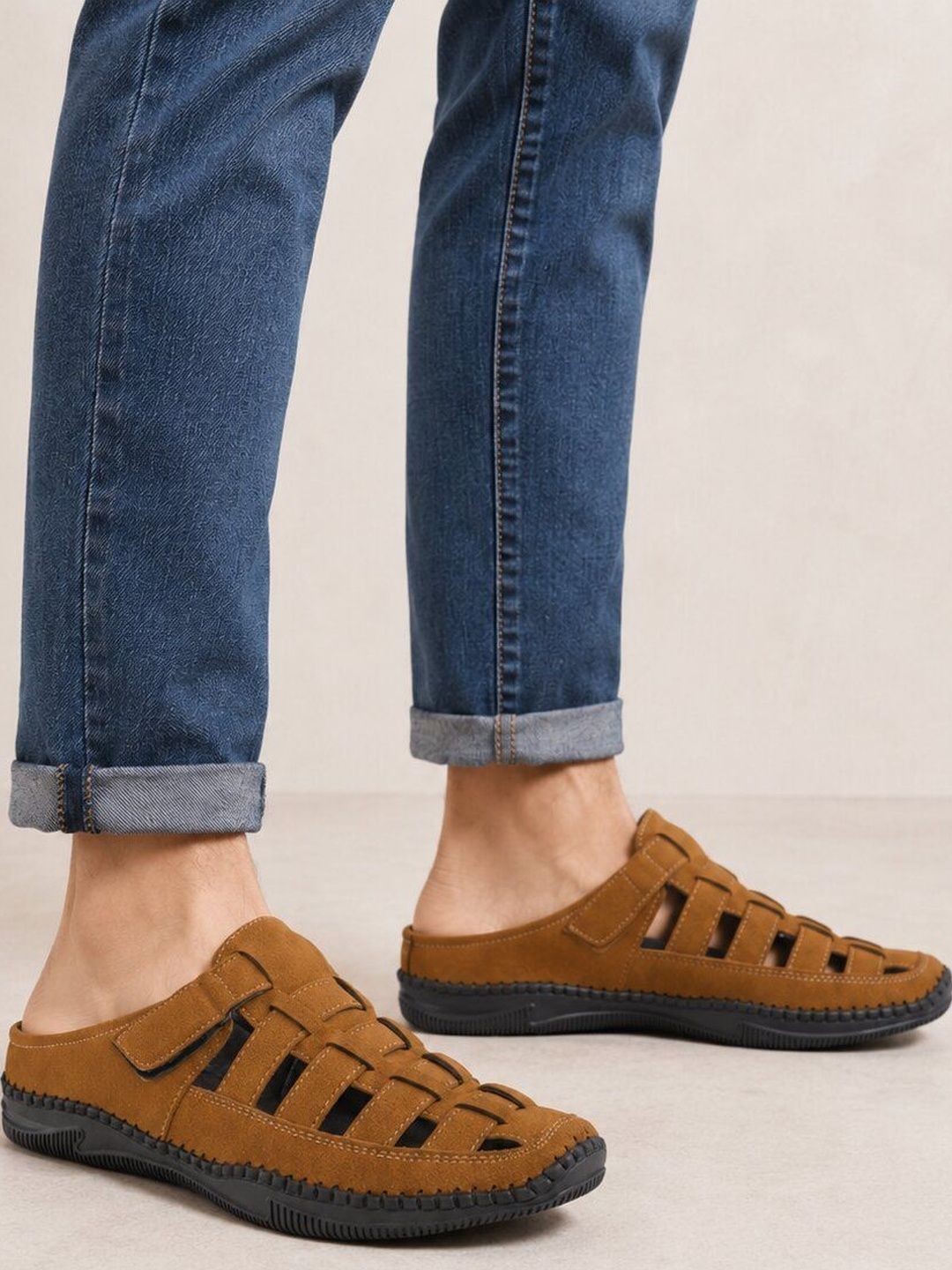 Roadster Men Tan Suede Casual Sandals Comfortable Backless Slip-On Shoes