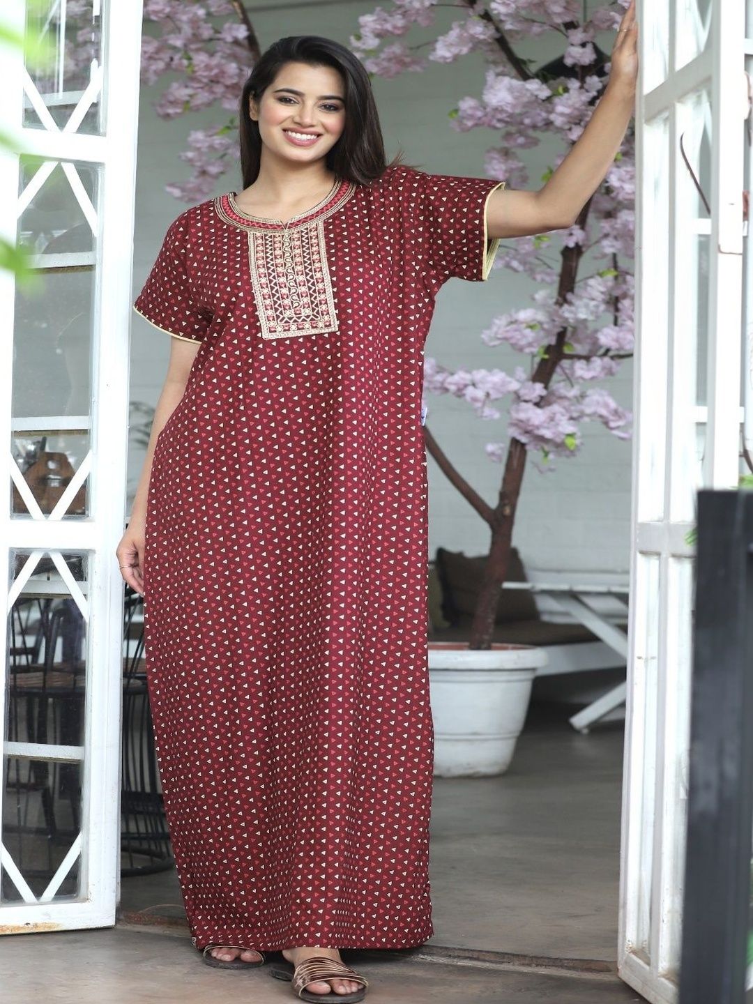 EKCHHAVI EKCHHAVI Printed Maxi Nightdress