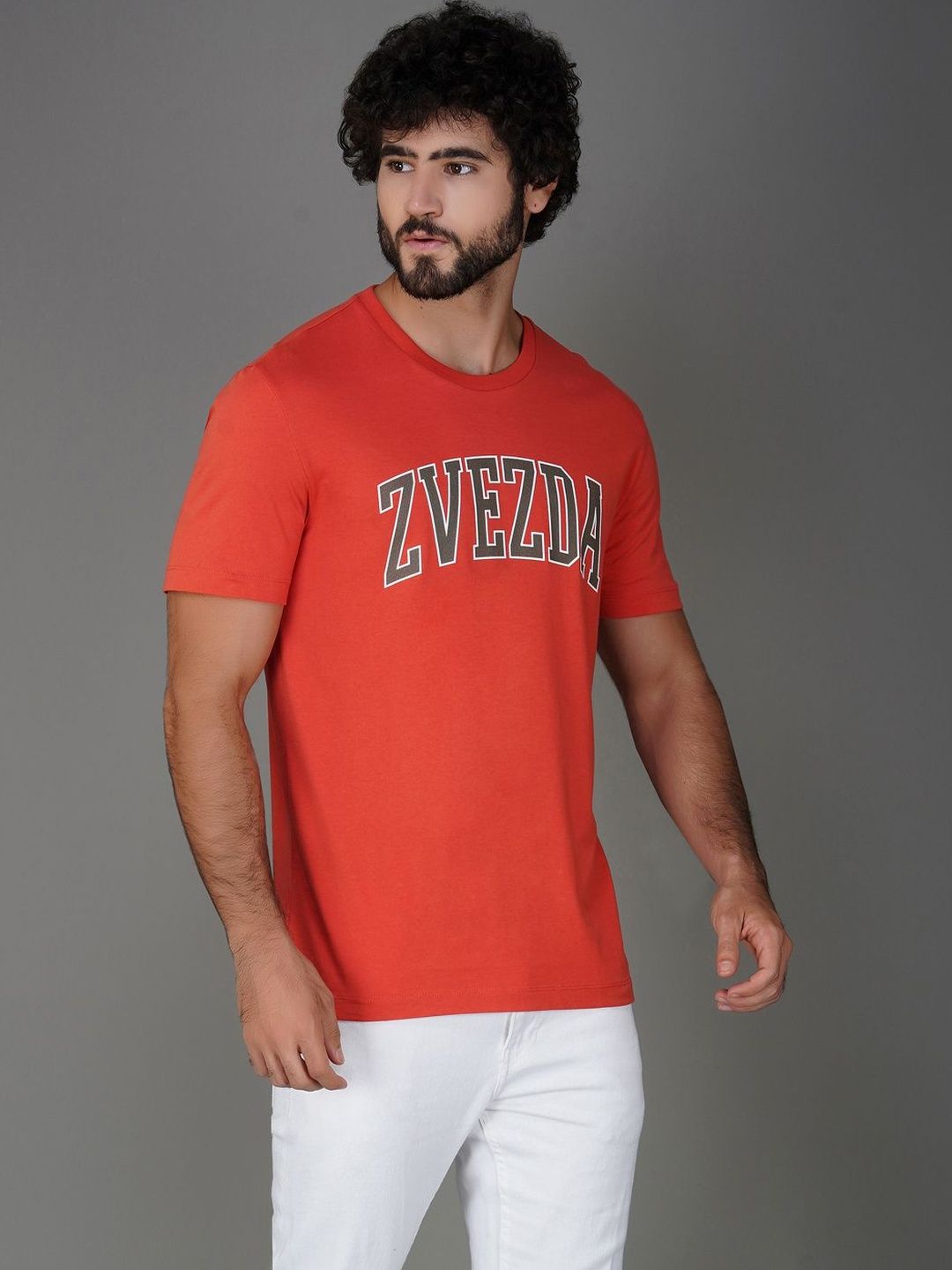 ZVEZDA Men Typography Printed Slim Fit T-shirt