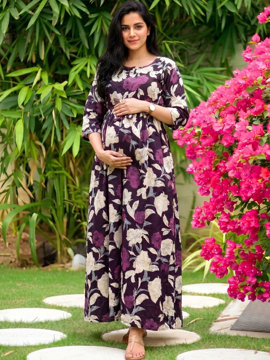 Asenne Floral Print Maternity Maxi Dress