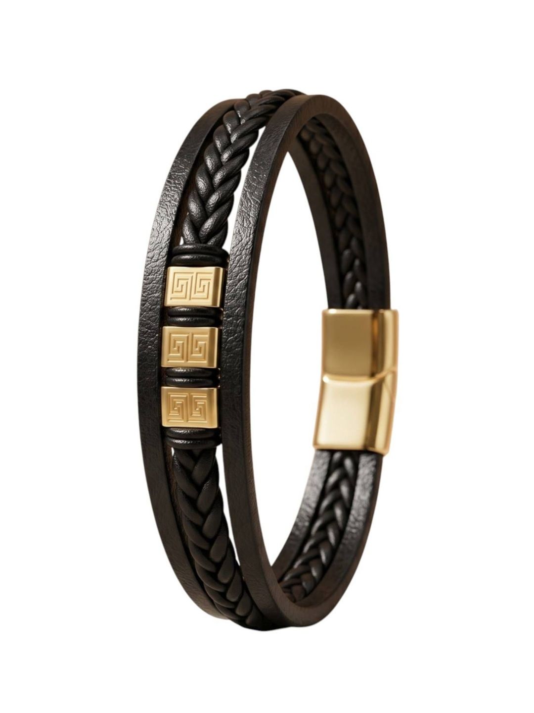THE GLAM POUCH THE GLAM POUCH Men Leather Gold-Plated Multistrand Bracelet