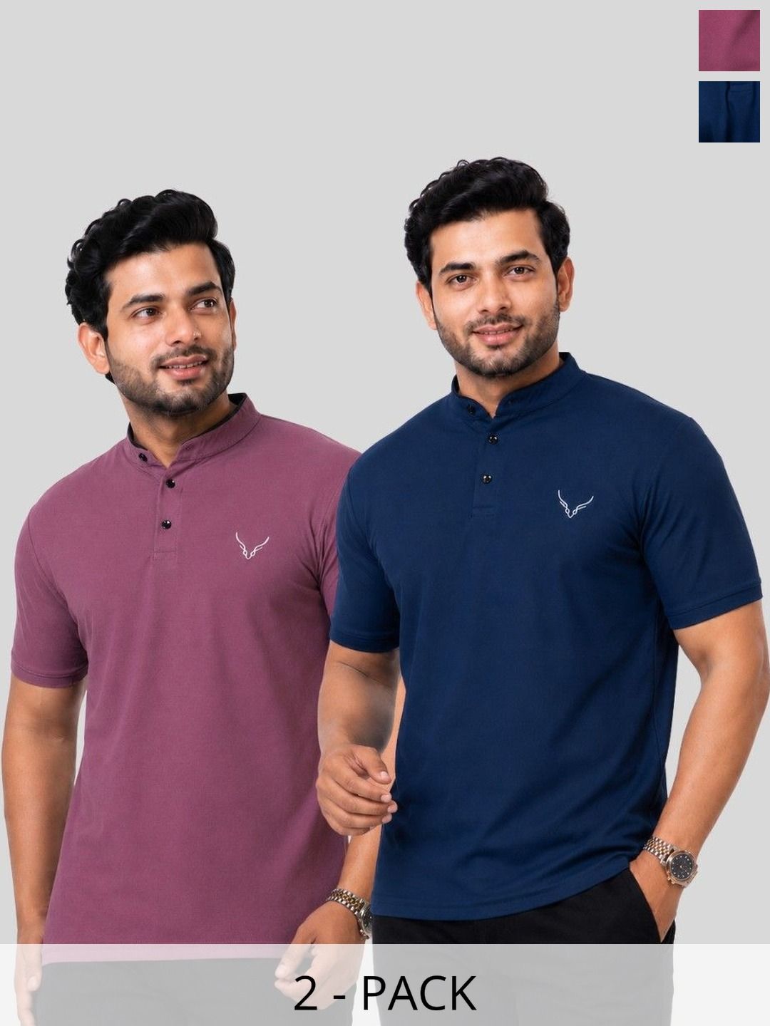 HANABY Men Brand Logo Mandarin Collar T-shirt Pack