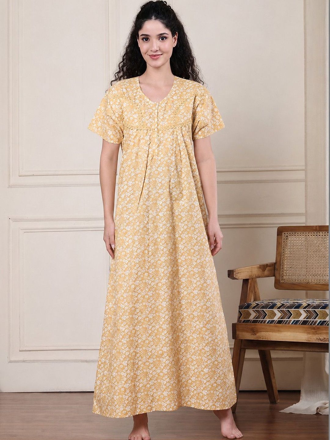 Secret Wish Secret Wish  Women Floral Printed Pure Cotton Nightdress