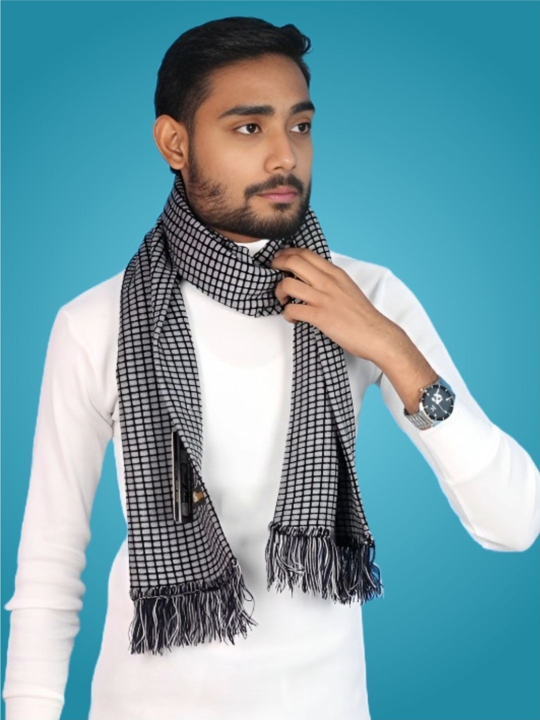 Daily Needs Shop Men Checked Merino Wool Mufflers