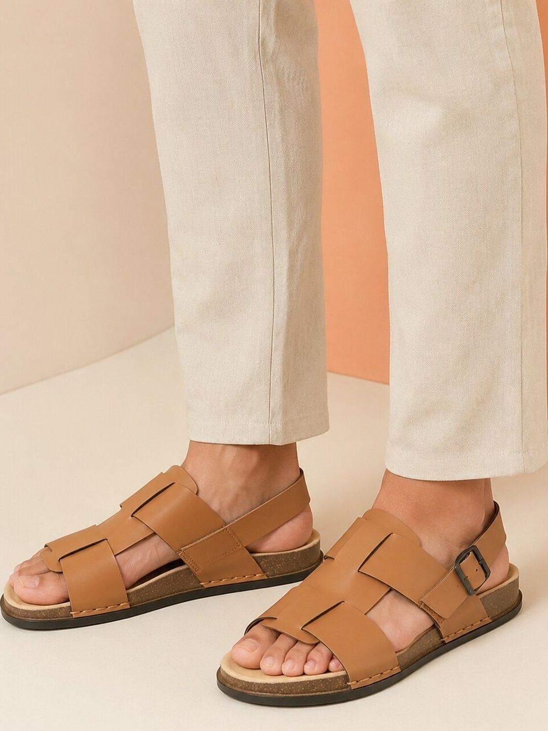 Roadster Men Tan Casual Sandals Comfortable Open Toe Adjustable Buckle Strap