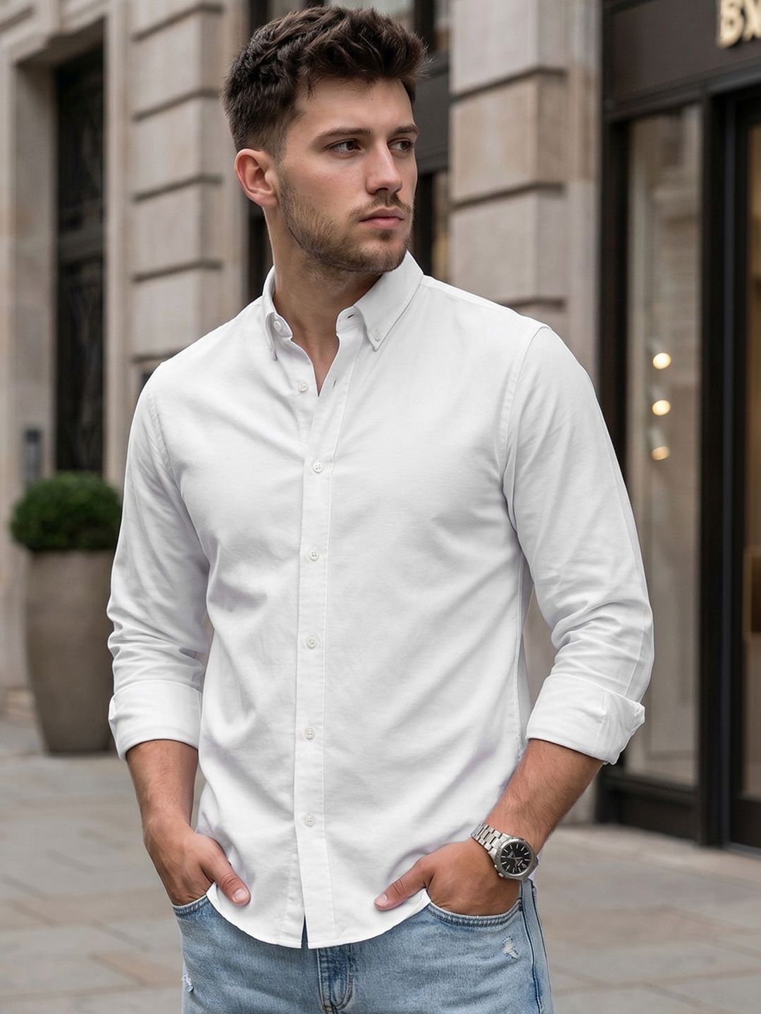 Bewakoof Men's White Oxford Button Down Collar Shirt