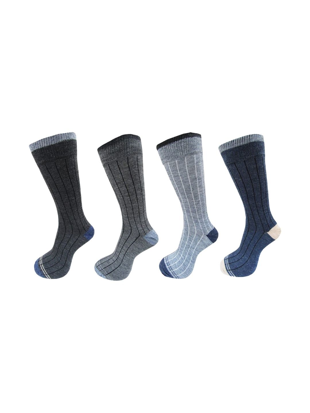 VAPINDIA Men Pack of 4 Cotton Striped Calf Length Socks