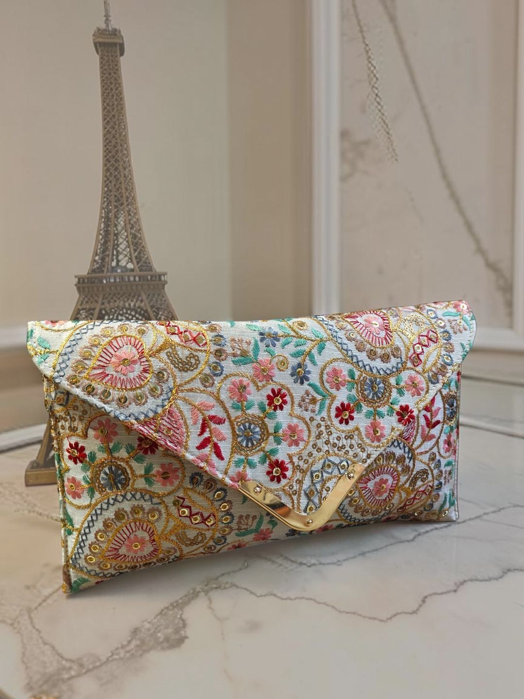 Neelkanth Bags Embroidered Embellished Envelope Clutch