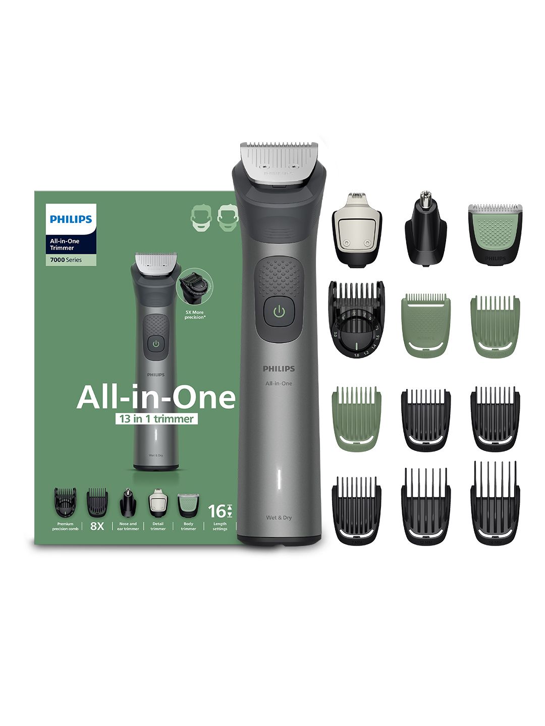 Philips MG7922/15 All in One Trimmer with 13 Attachments for Face-Hair & Body - Green
