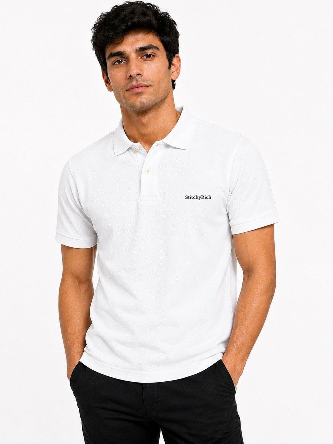 StitchyRich Men Brand Logo Polo Collar T-shirt