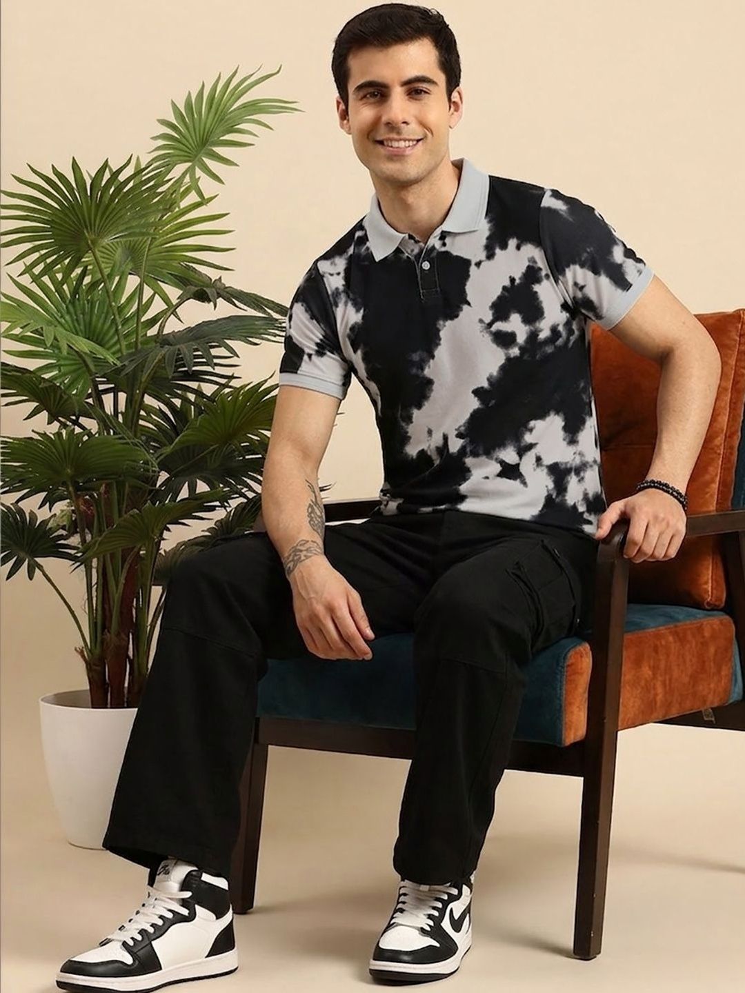 Moda Rapido Men Tie and Dye Dyed Polo Collar T-shirt