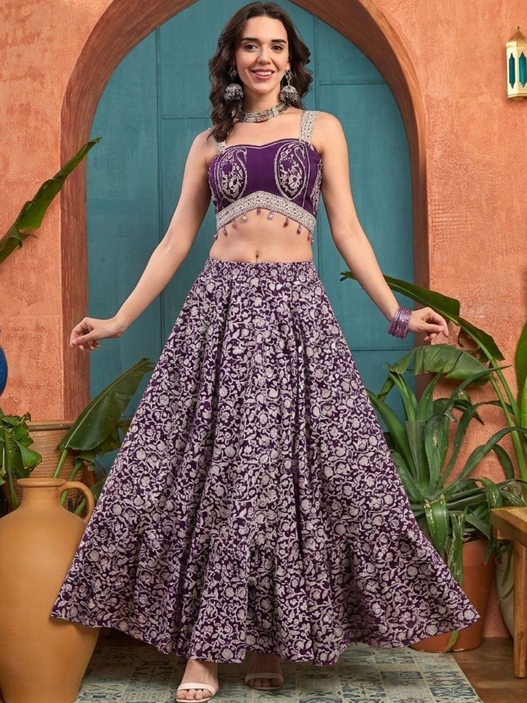 Bohemian Embroidered Co-Ords Stylum Bohemian Cotton Embroidered Top with Skirt