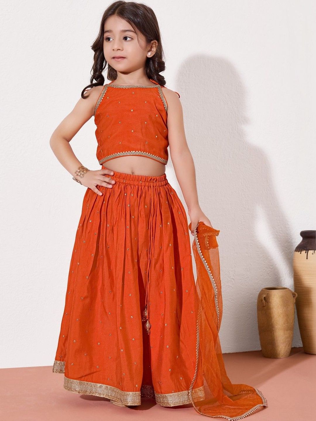 VIKRI By Khushboo Parekh Girls Embellished Ready to Wear Lehenga & Blouse With Dupatta
