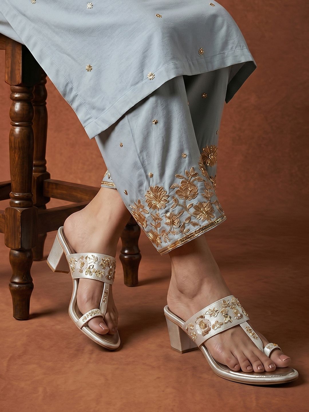 House of Pataudi Embellished Block Heels