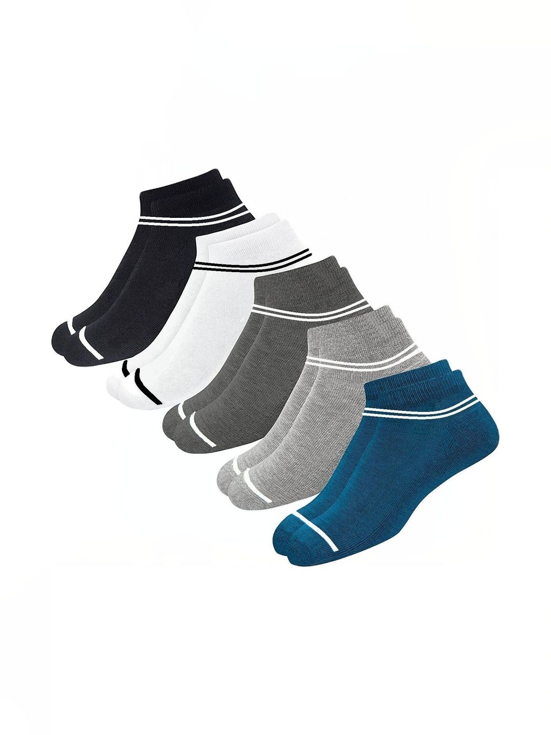 VAPINDIA Men Pack of 5 Cotton Striped Ankle Length Socks