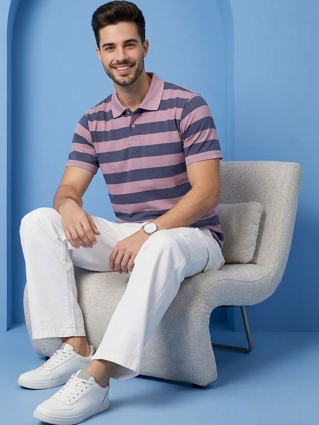 Moda Rapido Men Striped Polo Collar T-shirt