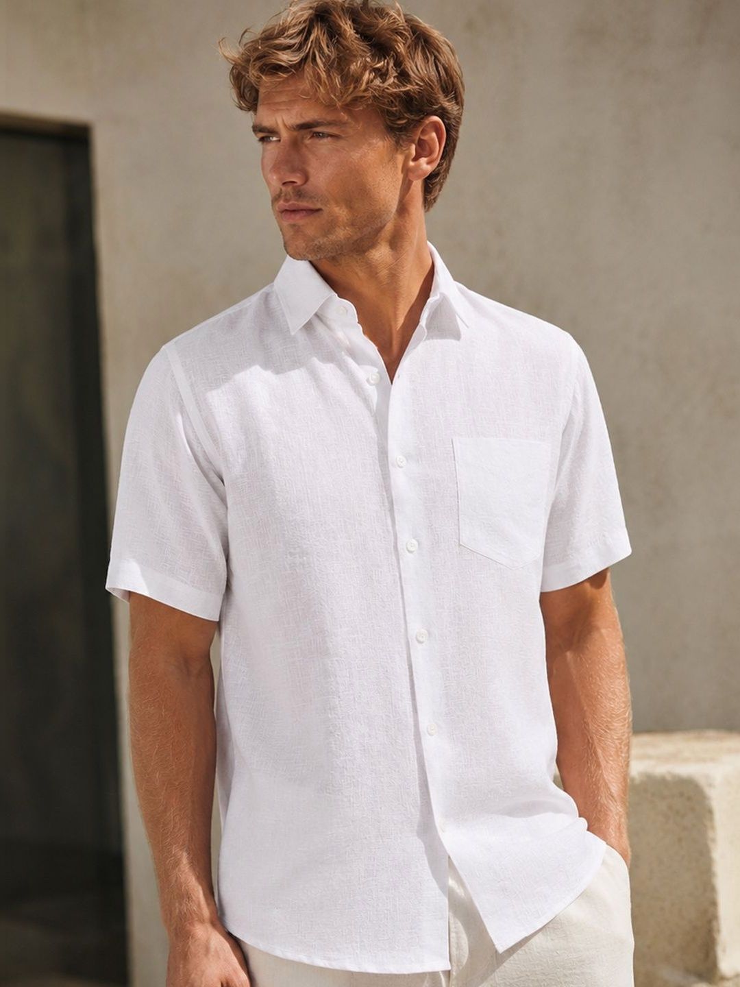 Hancock Men Premium Solid Linen Slim Fit Formal Shirt