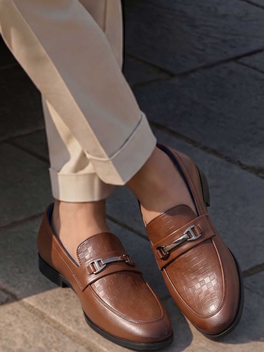 HERE&NOW Men Tan Brown Textured Formal Loafers