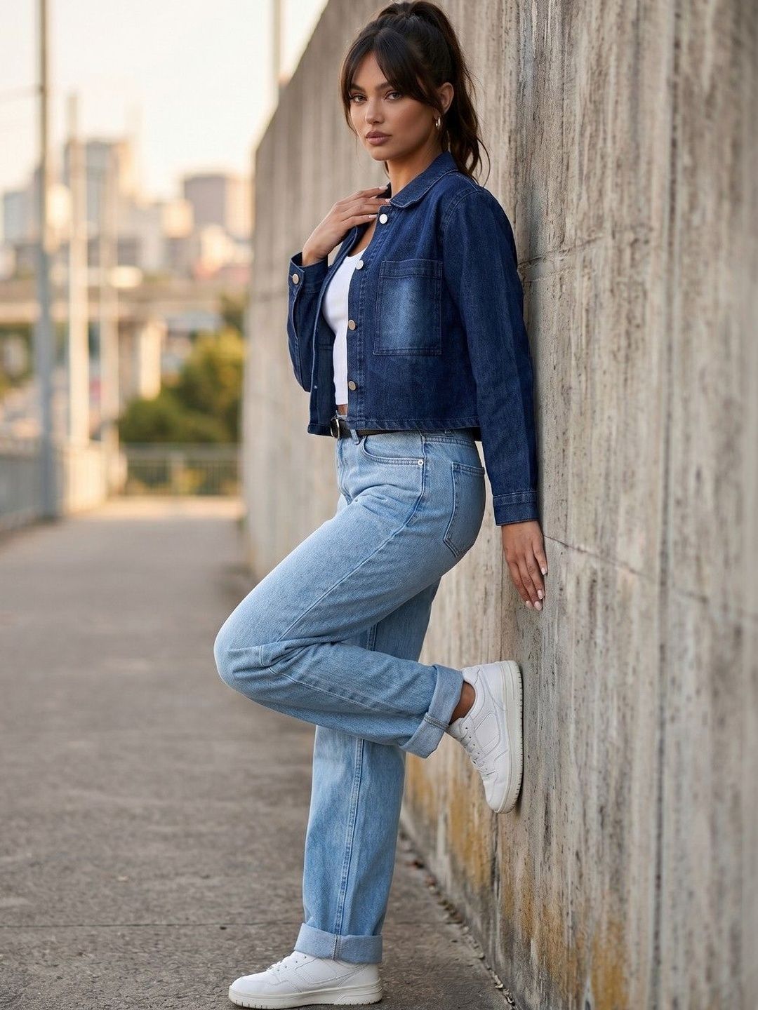 glitchez Women Lightweight Crop Denim Jacket
